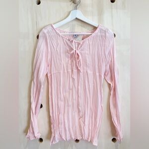 Vintage Mesh Y2K Le Chateau Light Pink Women's Crinkle Top with Front Ties